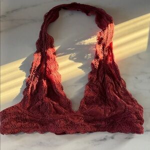 Free People Lace Halter Bralette in Deep Burgundy size Small